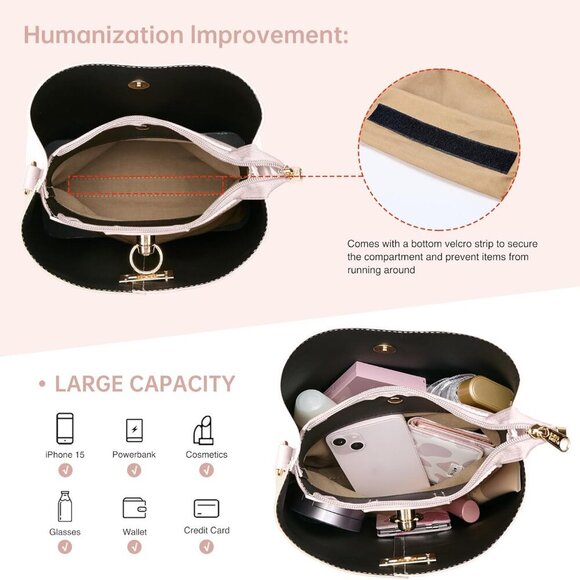 KALIDI Crossbody Purses for Women Vegan Leather Bucket Bag Fashion Ladies Crossb - Picture 6 of 9